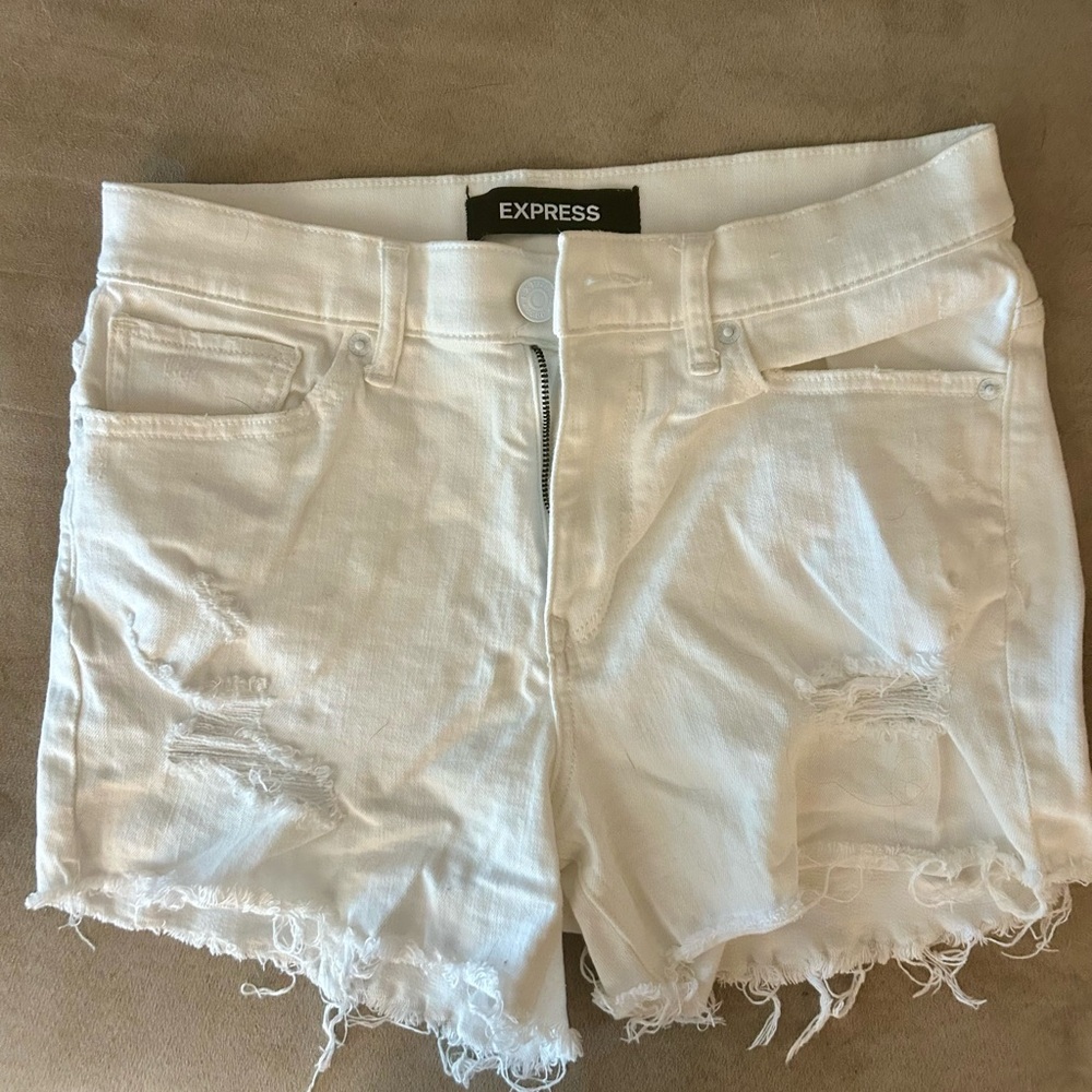 Express White Jean Shorts Distressed Cut-Offs